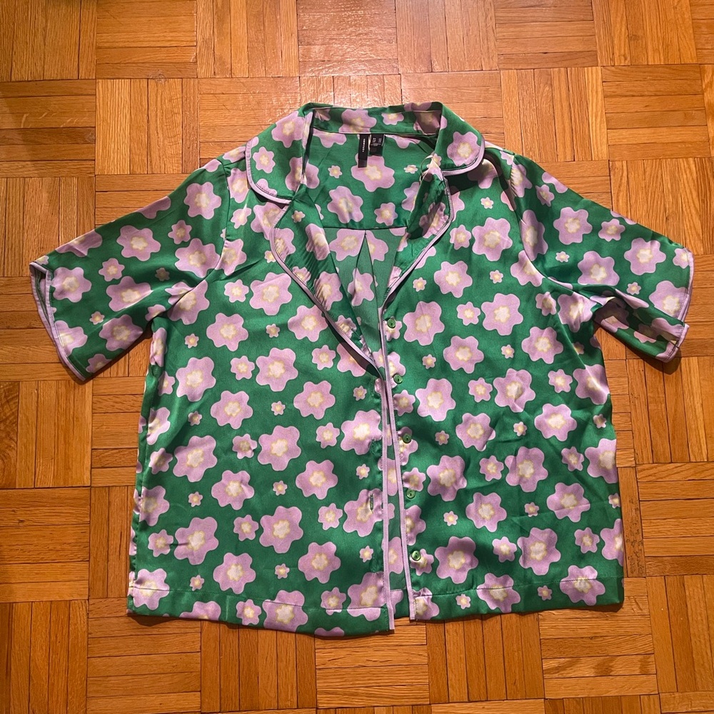 Vero Moda Green Floral Button-Up Blouse